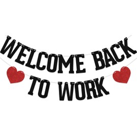 KEWUFD Welcome Back to Work Banner Work Anniversary Party Bunting Sign Funny Office Party Decorations Welcome to The Team Decoration Supplies Black Glitter