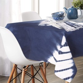 Indigo Blue Shibori Tie Dye Square Table Cloth for Dining Table Decor 54x54 Inch Handmade Ethnic Vintage Cotton Outdoor Tablecloth for Wedding Banquet Restaurant Party