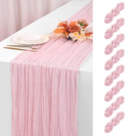 8 Pack Light Pink Cheesecloth Table Runner 120 Inch 10FT Spring Boho Rustic Sheer Gauze Cheese Cloth Table Runner for Wedding Baby Shower Birthday Party Table Decor