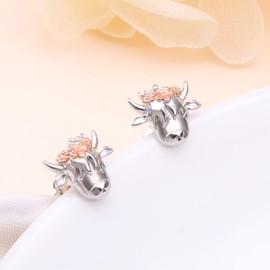 Flyow Highland Cow Earrings 925 Sterling Silver Scottish Cute Animal Stud Earrings Hypoallergenic Cow Jewelry Gifts for Women Girls