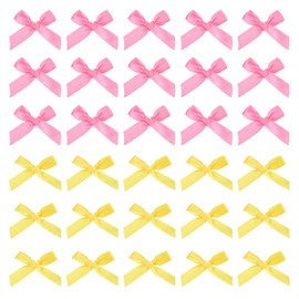 MECCANIXITY 50 Pcs Mini Ribbon Bow 1.8 Inch Mini Fabric Satin Ribbon Flower Bows for Craft DIY Sewing Wedding Birthday Party Bright Yellow/Rose Red