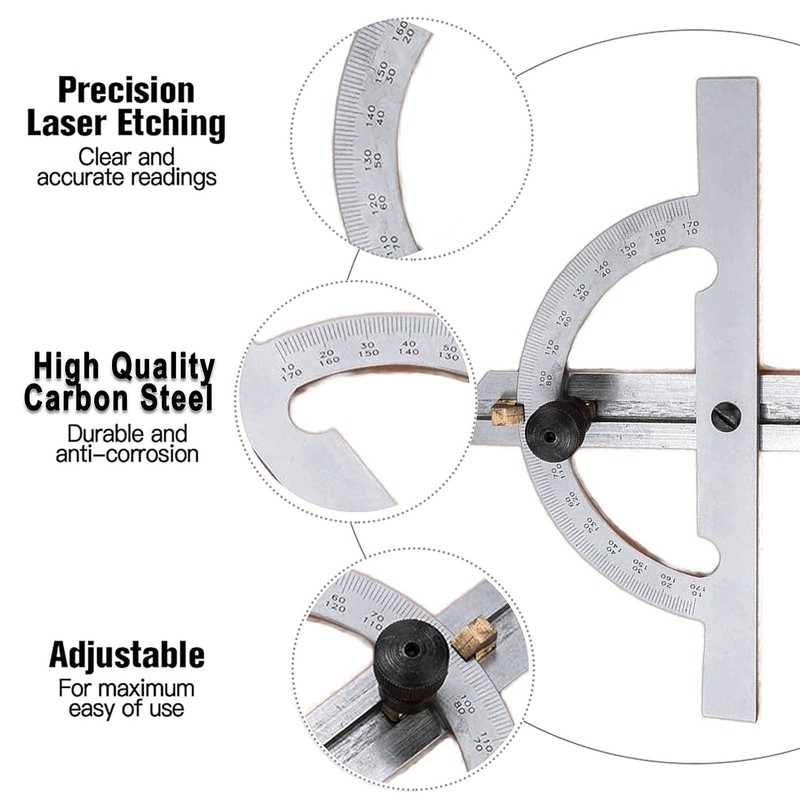 Woodworking Protractor Carbon Steel High Accuracy Easy Read Portable Adjustable