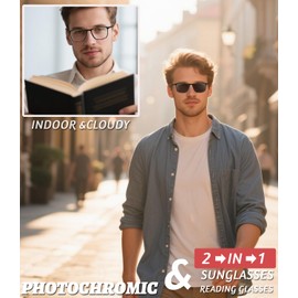 Hubeye Photochromic Reading Glasses for Men 3 Packs UV400 Sun Readers Computer Anti Blue Light Glasses 2.0