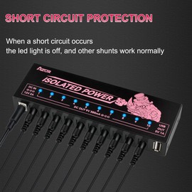 AZOR Guitar Pedal Power Supply 10 Isolated DC Output for 9V (300mA) Effect Pedal Board for Charging Musical Instruments Overcurrent Protection, with 5V/1A USB Port