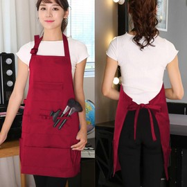 boshiho Painting Aprons, Adjustable Buckle, Barber Apron with Pockets for Women/Men/Unisex, Utility or Work Apron (Red)