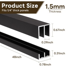 Orechic Aluminum Sliding Door Track Set for 1/4" Thick Panels Glass Cabinet Door Window Sliding Track, Size 48 x 0.79 inches (Black)