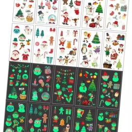(올핀)야광 크리스마스 타투스티커 20종 산타 파티 이벤트 (Allfin) Glow-in-the-Dark Christmas Tattoo Stickers 20 Types Santa Party Event [Type J 10 types]