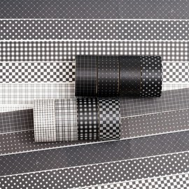 YUBX Black Grid Washi Tape Set 8 Rolls Plaid Decorative Masking Tapes for Arts, DIY Crafts, Journals, Planners, Scrapbook, Wrapping