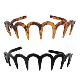 Pack of 2 women's headbands, zigzag headbands, women's glasses wearers, headband with clips, headbands, zigzag headband with clips, black, zig zag headband, leopard pattern, back of the head clip