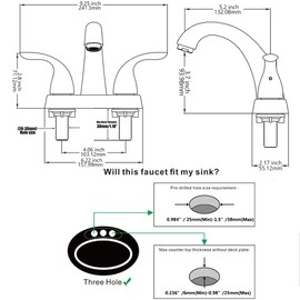Phiestina Centerset 4 Inch Brushed Nickel 2 or 3 Holes Stainless Steel Bathroom Sink Faucet, 2 Handle Bathroom Faucet with Copper Pop Up Drain and Water Supply Lines, BF008-5-BN