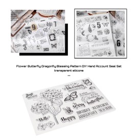 VGOL 4 Sheets Clear Stamps Flower Butterfly Dragonfly Greeting Words Pattern Seal for Card Making DIY Scrapbooking and Photo Album Decoration