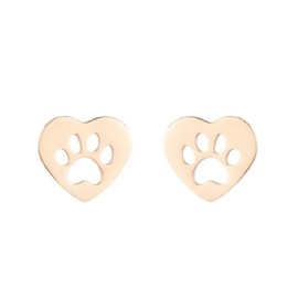 Minimalist Paw Small Stud Earrings Stainless Steel Cute Heart Shaped Puppy Dog Cat Animal Paw Print Footprint Tiny Sleeper Earrings for Women Pet Lovers Birthday Party Holiday Jewelry Gifts (Rose gold)