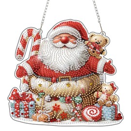 DOMROM Santa Claus Diamond Art Painting Hanging Kit for Adults Beginners, 5D Special Shape Diamond Art Kits, Christmas Day Rhinestones Diamond Gem Art Painting for Home Garden Wall Decor