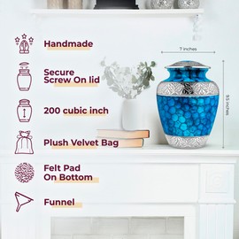 Trupoint Memorials Cremation Urns for Human Ashes, Decorative Burial Urn for Adult Men and Women, Large Light Blue with Silver Lining