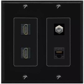 Wallplate City 1 Port CAT6 COAX 2 HD Wall Plate-2 Gang Black/Black