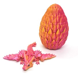 3D Printed Dragon Egg and Wings, 3-d Crystal Cute Mystery Eggs with Articulated Dragons Inside, Newborn Flexible Fidget Metal Orange DeepPink Sunset, Baby Dragon Desk Ornament Toy