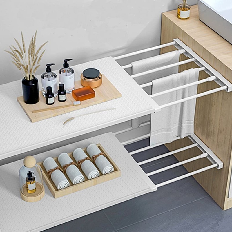 LIYIVNAA Extendable Closet Shelf Tension Rod Adjustable Clothes Hanger DIY