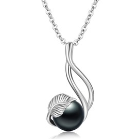 Freshwater Black Pearl Pedant Necklace Leaf Design For Womens Black pearl Jewelry Black pearl necklace Gfit for women/Females 50inches