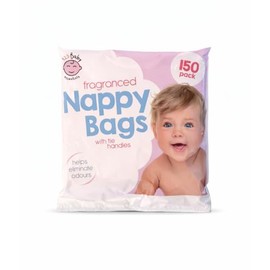 150 Fragranced Nappy Bags with Tie Handles, Odour Control Disposable Baby Nappy Sacks, Leak-Resistant Nursery Bin & Changing Bags, Travel Friendly, Orange
