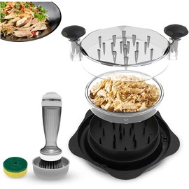OZIER Chicken Shredder Tool Twist Large with Cleaning Brush and Extra Removable Plate - BPA Free, Dishwasher-safe, Visible Meat Shredder Machine with Ergonomic Handle, Double Strong Anti-Slip Base