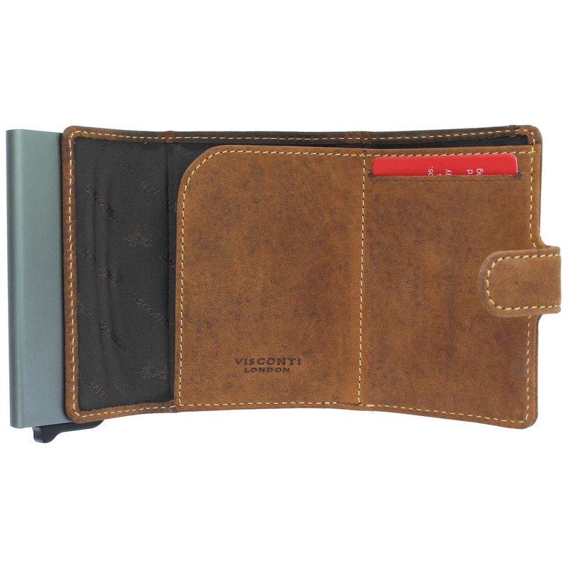 VISCONTI Leather Fireblade Ejector Card Wallet RFID Blocking VSL59 Oil