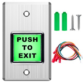 mxuteuk Push to Exit Button,Indoor Green Square Request to Exit Button,Stainless Steel Exit Button with Green LED Square
