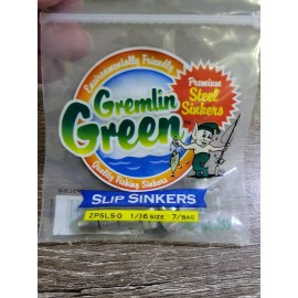 Water Gremlin, Gremlin Green Slip Sinkers Premium Steel. ZPSLS-0, Sz 1/16, QTY 7