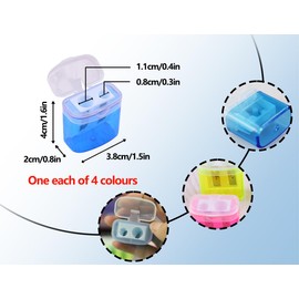 KAPSING Pack of 4 Pencil Sharpener, Sharpener with Tin, Double Sharpener with Container Lid, Colourful Transparent Pencil Sharpener for School Office Housewares