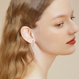 Faith Earrings Sterling Silver Rose Gold Huggie Hoop Earrings Rose Gold Faith Cross Earrings Graduation Jewelry Gifts for Women Men Girls