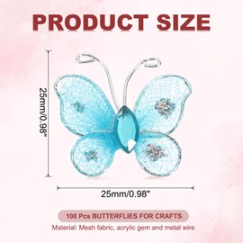 PATIKIL 100Pcs Mariposas Para Manualidades, Mariposas De Organza Con Malla De Alambre Brillante De 1" Para Decoración Del Hogar, Ropa, Bodas Y Manualidades DIY, Azul Claro