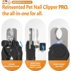 Pawsibility Pet Nail Clipper PRO 2026 -​​ ​​Quick-Vision LED Light | 2-Stage Adjustable Professional-Grade Blade | Adjustable Magnifier Safety Guard - for Cats, Small, Medium and Large Dogs​ - Black