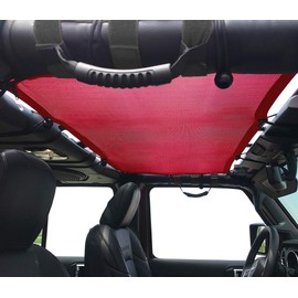 Shadeidea JT Sun Shade Top Sunshade Compatible with Jeep Gladiator Top Shade Mesh Screen Roof Cover (2018-2023)- Wind Noise UV Blocker with GrabBag Pouch -10 Year Warranty- Cherry Red -Front