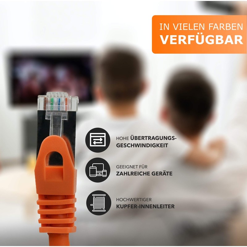 1aTTack.de 3,0m - orange - 1 Stück CAT.7 Netzwerkkabel Patchkabel