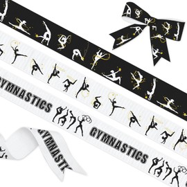 YKW 3 Pack Gymnastics Ribbon, 1 Inch x 5 Yards Each, Black Gold Dance Grosgrain Ribbons, Rhythmic Gymnastics Decorative Trim for Competition Awards Gift Wrapping Sport Decor DIY Supplies