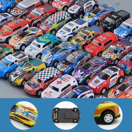 Mostop 100 PCS Mini Pull Back Car Set, Pull Back Racing Vehicles for Kids Toddlers, Kids Party Favors Car Pack Toy with Storage Box and Map, Bulk Small Vehicles, Push and Go Racing Cars for Kids