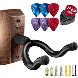 ClefArc Guitar Wall Mount 1 Pack, Black Walnut Guitar Wall Hangers, U-Shape Hardwood Guitar Hanger, Guitar Gifts for Men Guitarists, Guitar Accessories, with 6 Assorted Guitar Picks