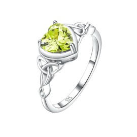 RANDES August Birthstone Ring Peridot Ring 925 Sterling Silver Heart Shaped Gemstone Celtic Ring for Women Size 6