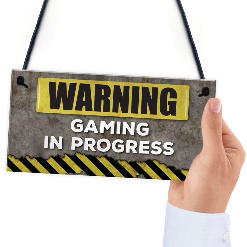 RED OCEAN Warning Gaming In Progress Hanging Plaque Man Cave