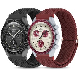 Tovimall Braided Bands for Moonswatch Watch,20mm Stretchy Nylon Band,Compatible with Omega X Swatch Moonswatch Speedmaster 20mm Watch,Swatch Omega Moonswatch Speedmaster Watch Replacement Strap for