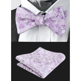 Alizeal - Juego de 2 pajarita y pañuelo con diseño floral clásico para hombre, 045-gris/ lila, Talla única