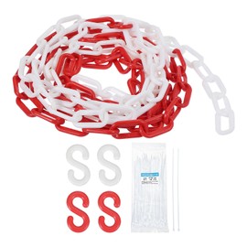 MECCANIXITY Plastic Chain 20 FT/6.1 M, Safety Chain Red White Plastic Chain Link Barrier with Zip Ties and S-Hooks for Crowd Control Queue Line Fence Decoration