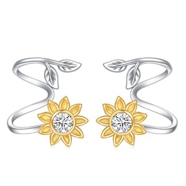 Sunflower Earrings for Women Sterling Silver Flower Stud Ear Climber Crawler Cuff Wraps Earrings Hypoallergenic Jewelry Gifts