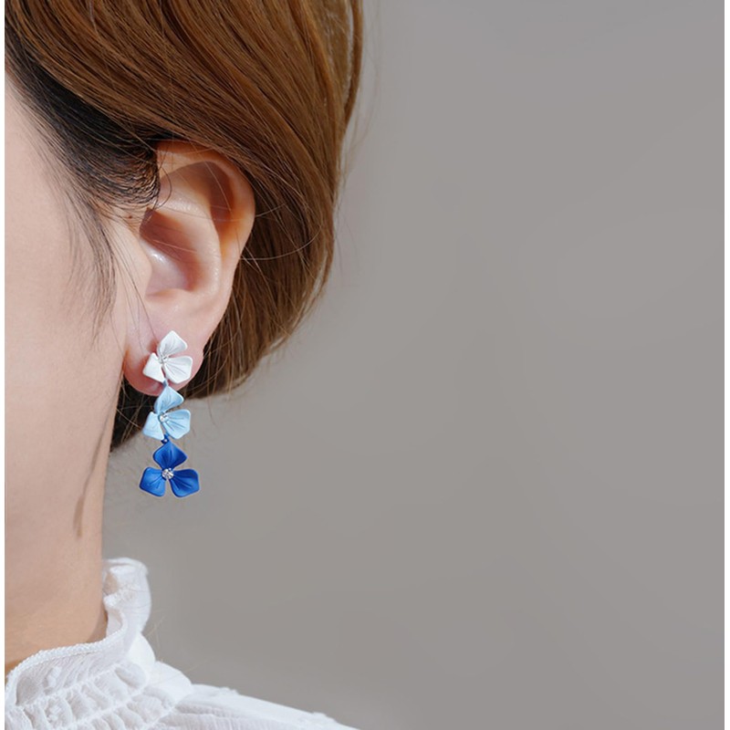 Long Flower Petal Earrings Boho Layered Floral Drop Earrings Flower