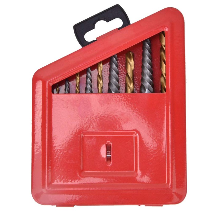 Drill Bit Screw Extractor Set,10 Pcs Left Hand Plated Drill