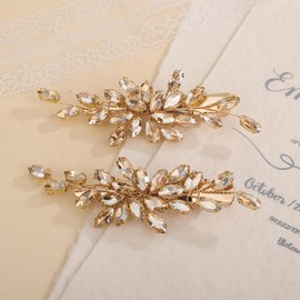 Teyglen Champagne Rhinestone Bridal Hair Clips Crystal Wedding Hair Barrette for Women Decorative Hair Accessories Jewelry Sparkly Crystal Hair Piece (Champagne)