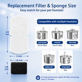 SORON 20 Pack Cat Water Fountain Filters Replacement, Compatible with GIOTOHUN/HOOISE/ATMZIQXR/UMOCUOY/IHOUONE 74oz/88oz/108oz Stainless Steel Pet Fountains, Premium Replacement Filters with Sponges