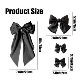 SHEEN 2 PCS Big Bow Hair Clips with Long Silky Satin, Solid Color French Barrette Simple Hair Fastener Accessories for Women Girls (BLACK & WHITE)