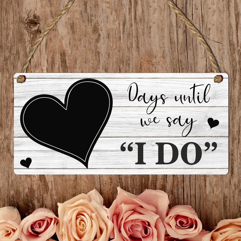Countdown Wedding Plaque with Rustic Chalkboard/Whiteboard Heart Design - Keepsake