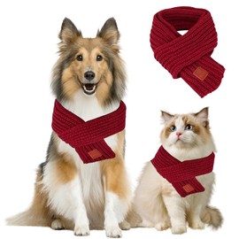 Christmas Pet Scarf, Pack of 2 Christmas Knitted Dog Scarf, Warm Dog Cat Scarf, Christmas Dog Cat Scarf, Winter Pet Scarf, Christmas Scarf Pet (Red)
