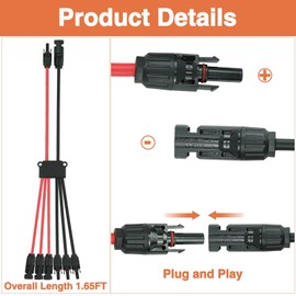 HEMRUNK Solar Connectors for 3 Solar Panels 2 to 6 Y Branch Parallel Adapter 1.65FT 30A 1000V FMMM/MFFF 10AWG IP68 Waterproof Solar Cable Splitter